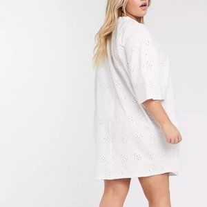 ASOS White Eyelet Broderie Oversized T-Shirt Mini Dress